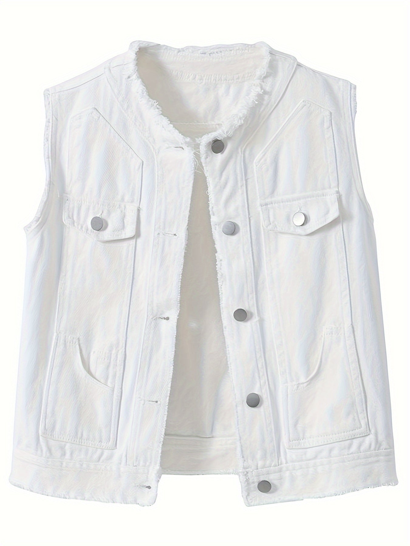 Women's Candy Color Sleeveless Denim Vest Button Jean Waistcoat Collarless Jacket Tassel Design Vest for Women