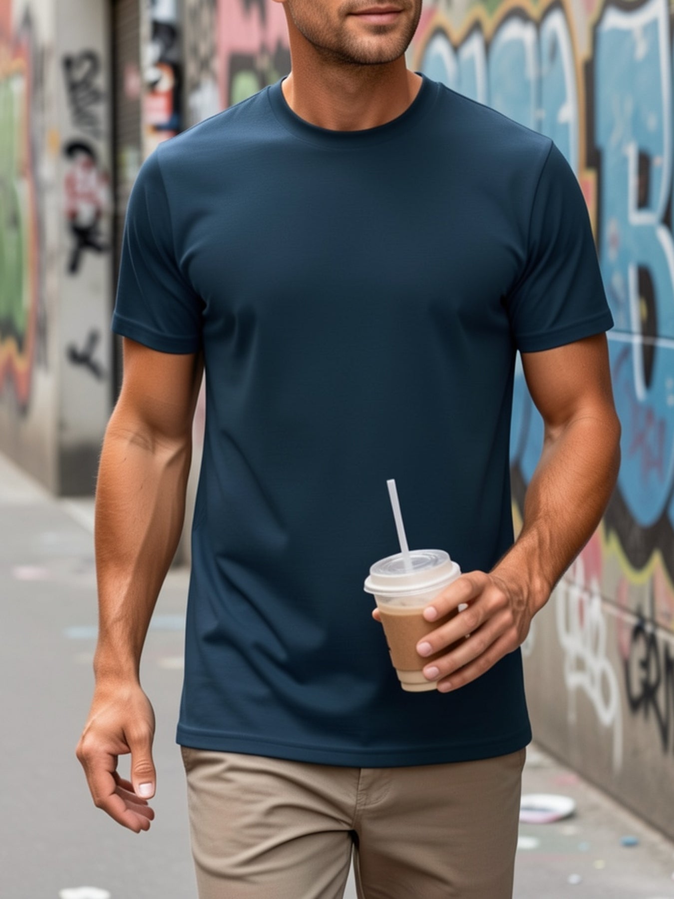 4pcs Men's Summer Cotton Solid Color T-shirt Lightweight Round Neck T-shirt Tops, Daily Casual for Summer Sports-5001