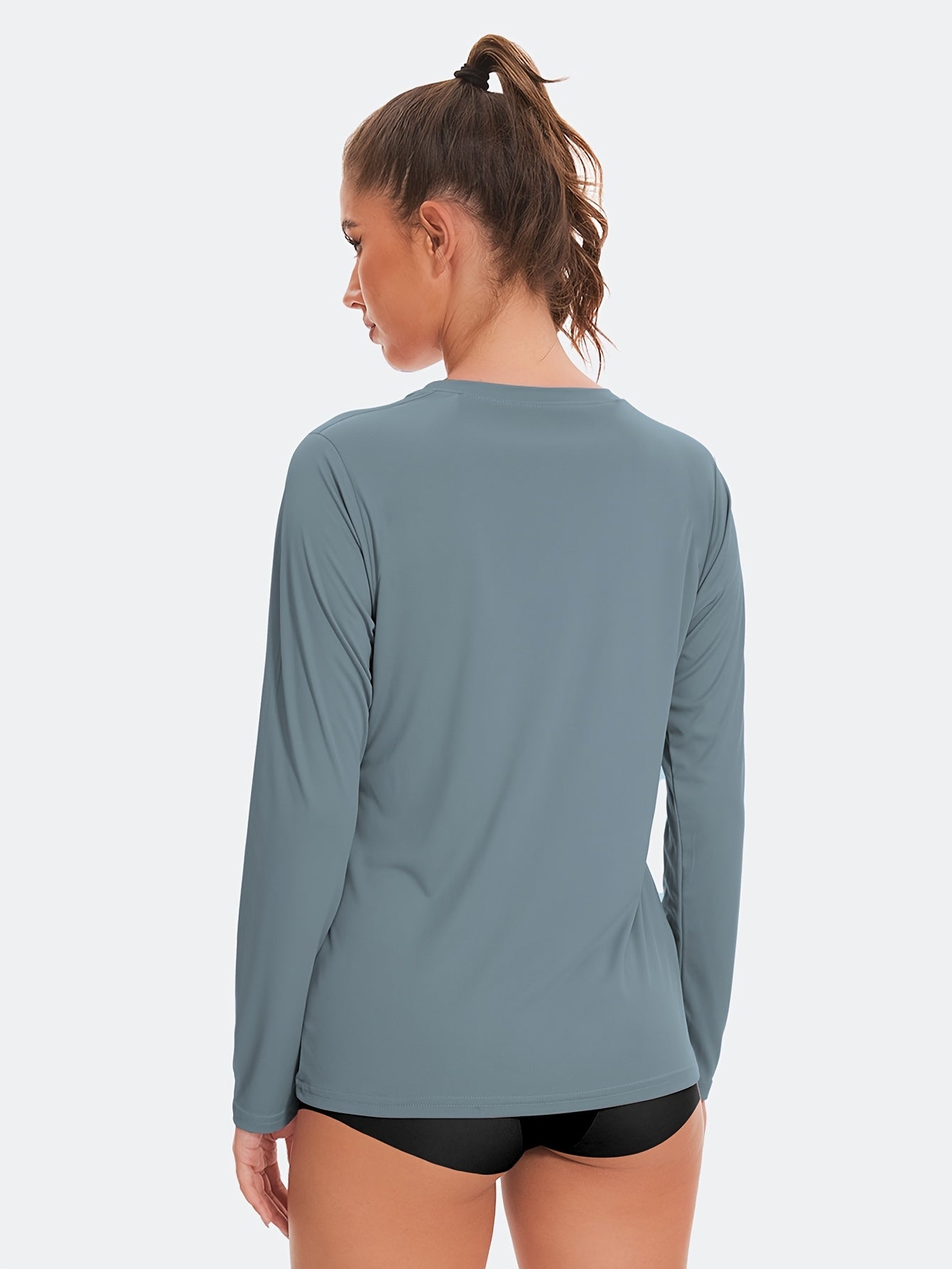 10pcs Set Women'S Casual Sports Long-Sleeve T-Shirts | Soft and Comfortable, Crew Neck, Slight Stretch Fabric, Solid Color, Suitable for All Seasons