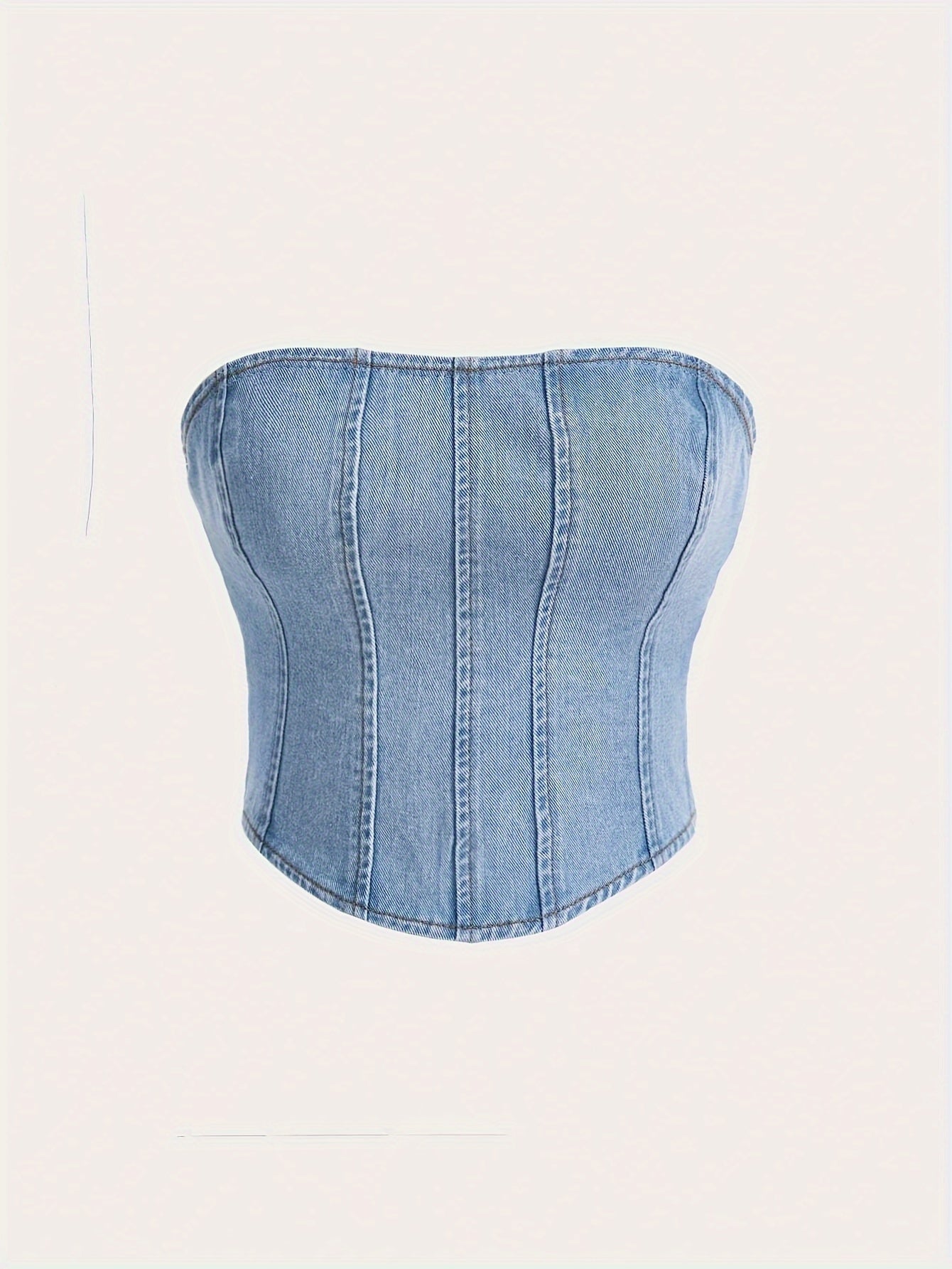 Women's High-Stretch Denim Bustier Top with Zipper-Front Closure - Slim Fit Solid Color (No transparency) | Machine Washable Non-See-Through Fabric | Spring Summer Fall Blouse for Casual & Dressy Wear | Elegant Stretch Denim Jacket