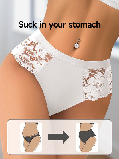 [Bridal Lace Panties] 4-Pack Women's Oil-Gloss Bridal Lace Spliced Panties, Breathable and Exquisite Lace Fabric for Added Comfort, Romantic and Delicate Style, Fine Stitching for a Sexy and Comfortable Wearing Experience