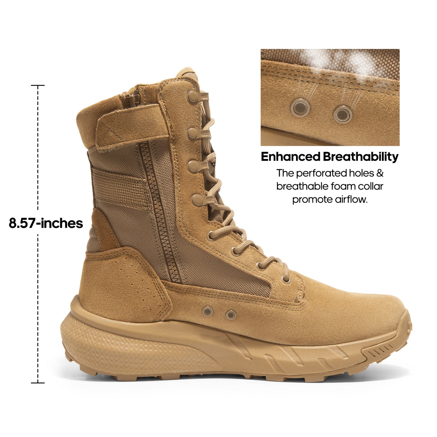 Men's Breathable Zipper Work Boots Side Lightweight Hiking Motorcycle Boots