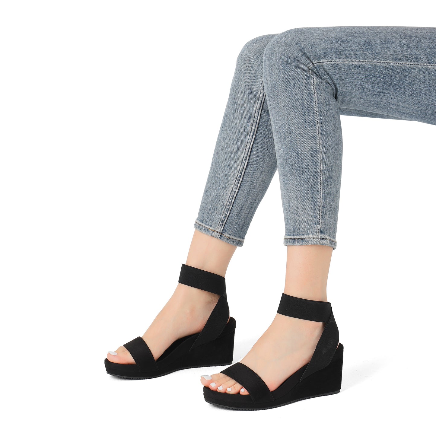Womens Open Toe Elastic Ankle Strap Platform Wedge Sandal, Comfortable Versatile for everyday wear, meeting friends, running errands, and other occasions with wrap dresses, jeans, skirts, shorts, jumpsuits