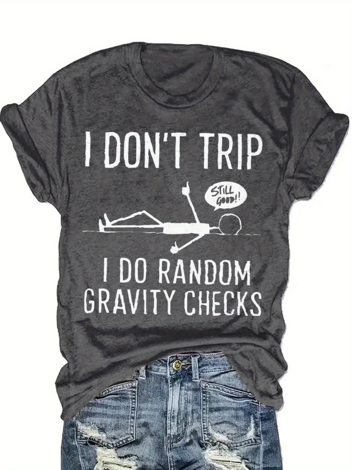Funny 'Random Gravity Check' Graphic T-Shirt- Unique Humorous Design Suitable for Casual Wear, Perfect for Comedy Enthusiasts and Fashion Outfits, Blend T-Shirt
