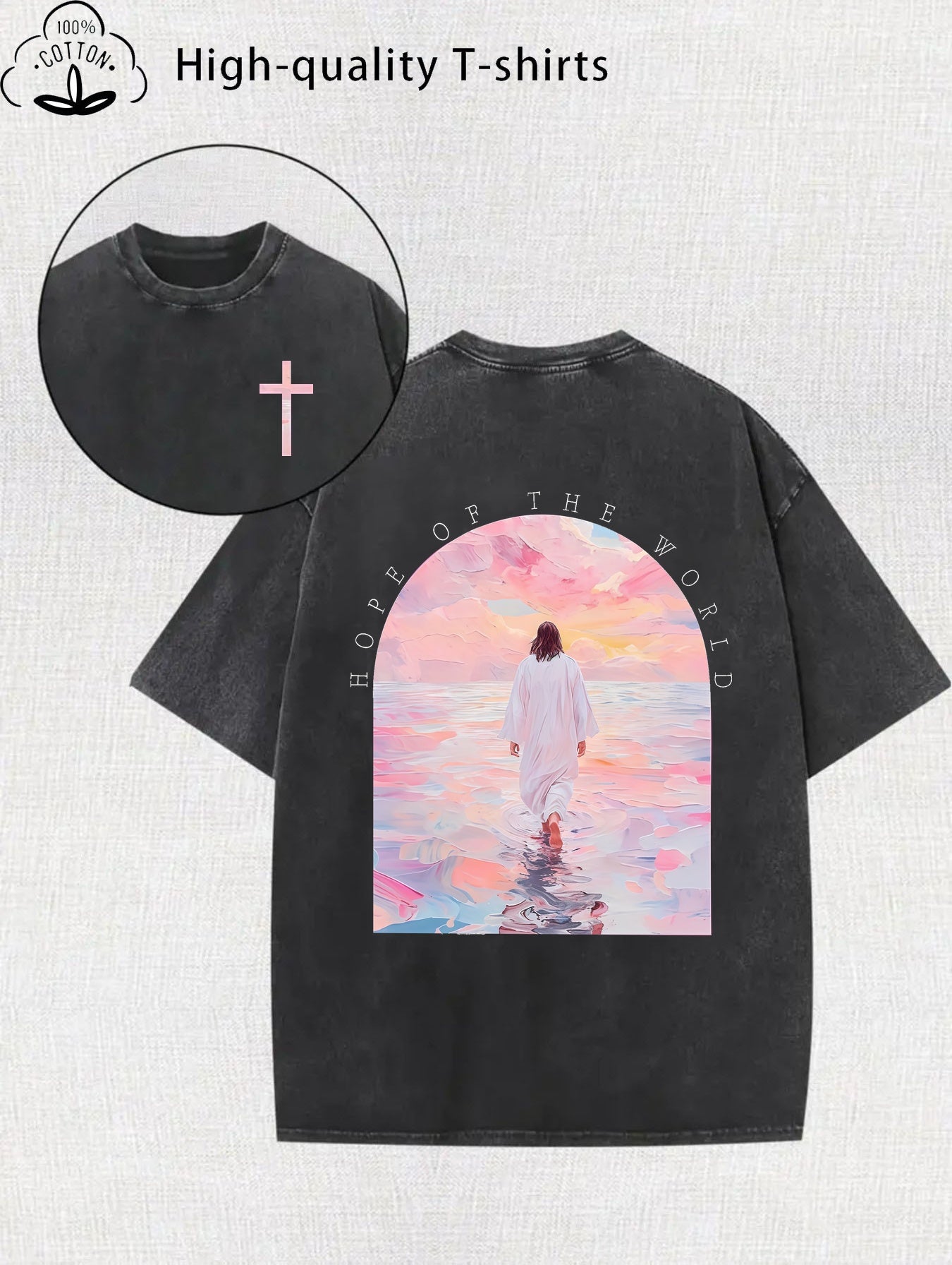 Women'S Trendy Printed Retro Washed T-Shirt - 230G Thick, Retro Street Style Crew Neck Short Sleeve, Machine Washable, Perfect for Spring/Summer Casual Wear, Unique Loose Fit Women'S T-Shirt