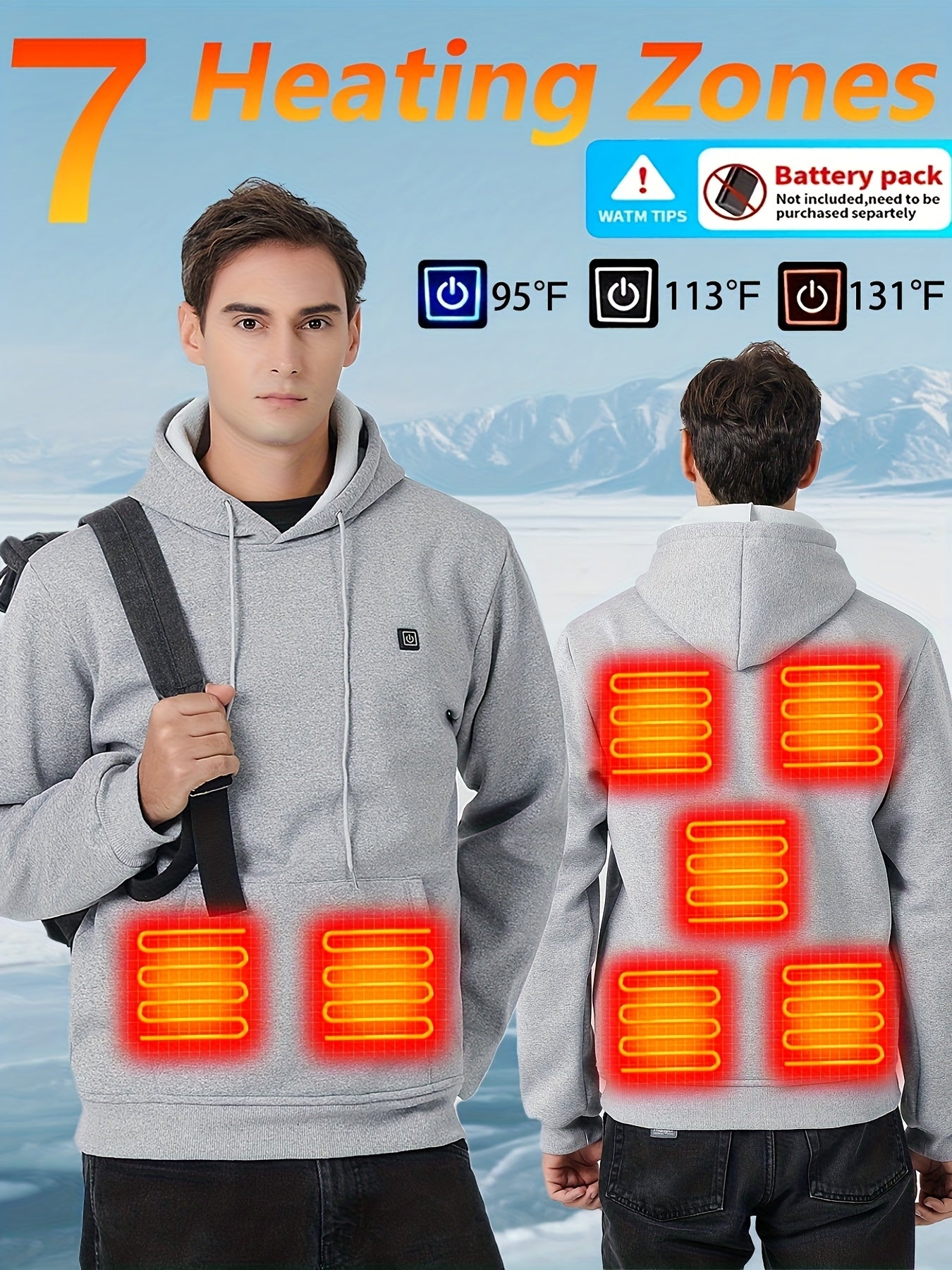 Heated Hoodie for Men Electric Heating Sweatshirt, Winter Thermal Pullover Sweater(Battery Not Inculded)
