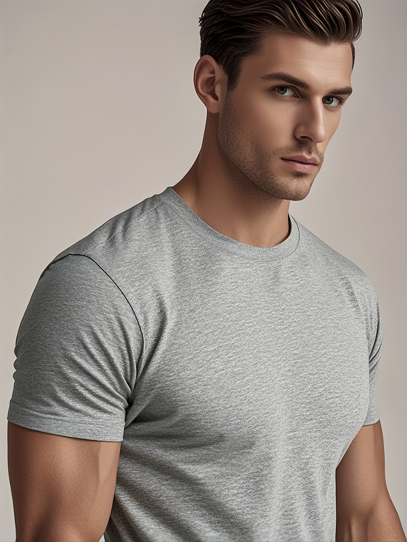 4pcs Men's Summer Cotton Solid Color T-shirt Lightweight Round Neck T-shirt Tops, Daily Casual for Summer Sports-5001