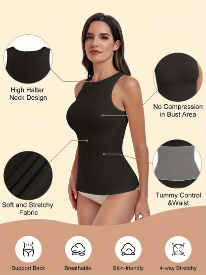 3pcs-Women's Spring And Summer New High-necked Sleeveless Waist And Abdomen Casual Vest, Comfortable And Breathable Fabric, Suitable for Daily Casual Wear, Shopping, Attending Parties, Parties, Dating, All Seasons