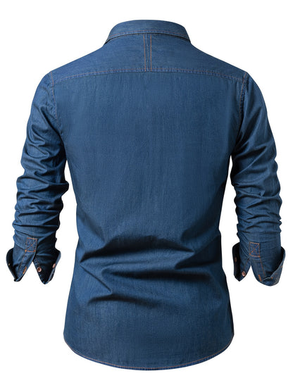 A Stylish Men's Casual Shirt With Long Sleeves And A Jacket, A New Spring And Autumn Men's Top With A Solid Color Pocket Design And A Lapel Collar.