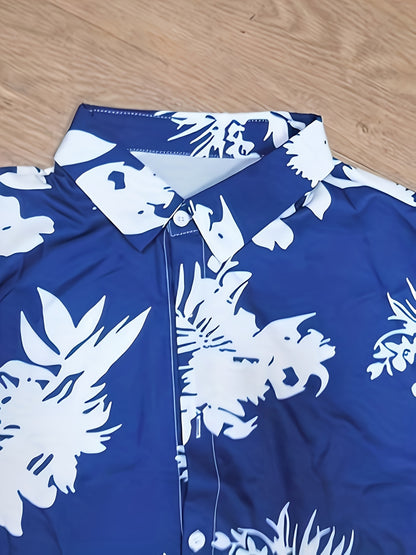 3pcs Men's Tropical Floral & Palm Tree Print Short Sleeve Shirts - Casual, Comfortable Summer Button-Up Dress Shirts in Black, White, & Beige - Perfect Gift for Him