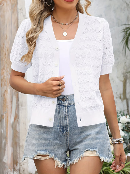 Lightweight Crocheted Short Cardigan for Women Featuring Puff Sleeves; a Breathable, Comfy, And Versatile Top Ideal for Spring And Summer