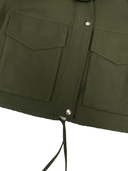Women'S Cropped Jacket Zip Up Lightweight Oversized Utility Anorak Coat with Pockets