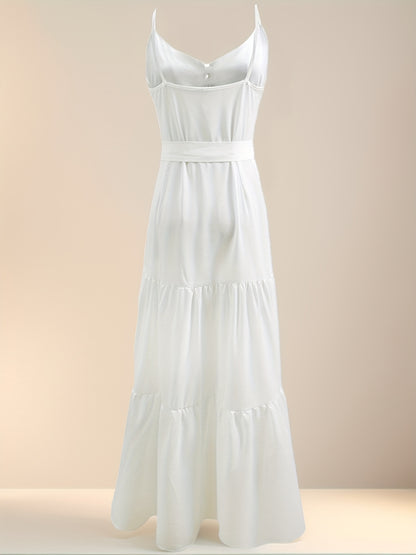 [Summer Suspender Dress] Level 1 Directional Women's Summer Solid Color Buttoned Waist Layered Suspender Dress
