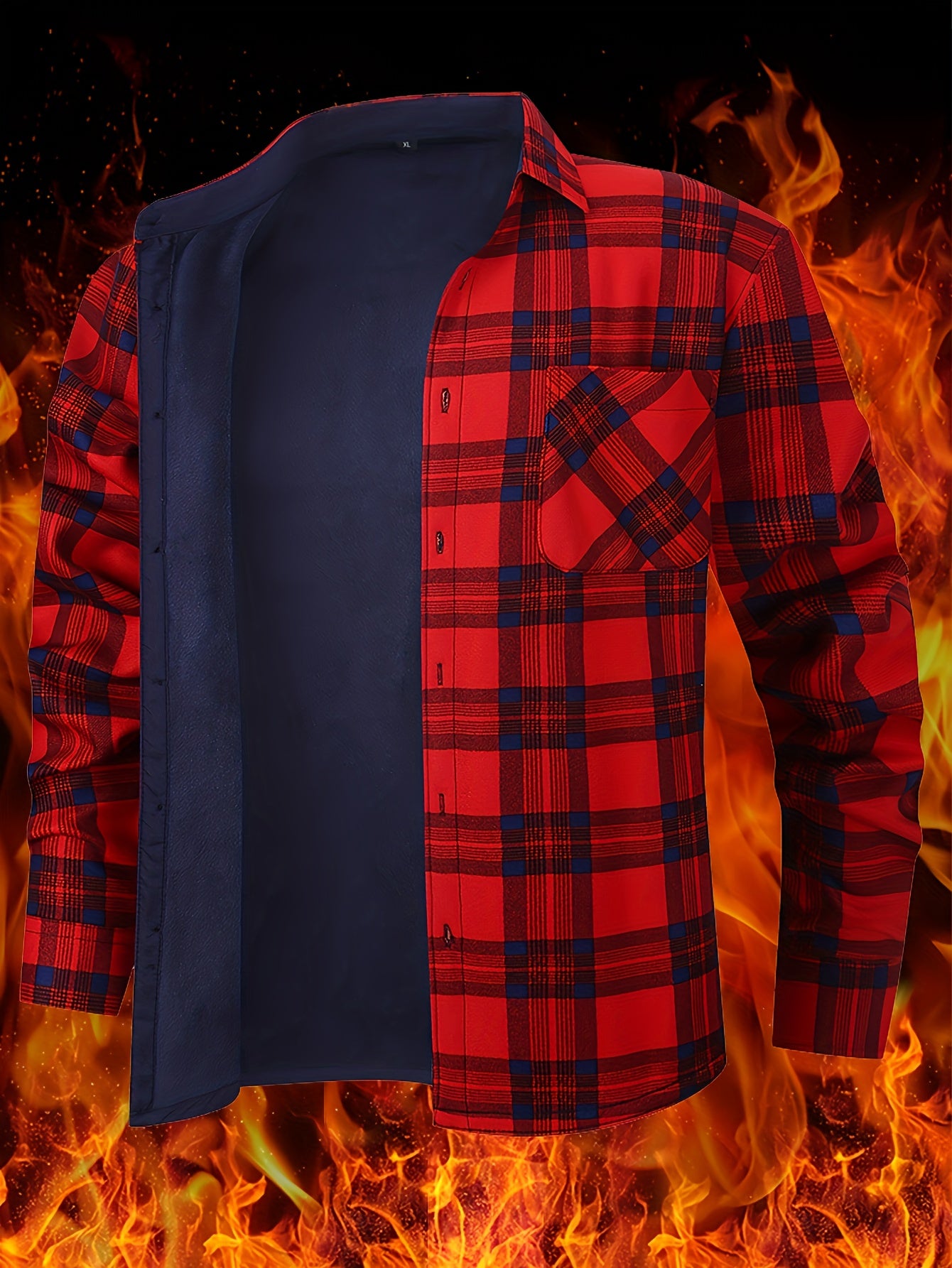 Men'S Heavyweight Long Sleeve Shirt - Thick Winter Jacket with Button Front Placket, Navy Blue & Brown Plaid, Formal & Casual Button-Up Blouse for Office, Outdoor, Everyday - Classic Button-Up Shirt for Men, Winter Jacket, Outdoor Clothing