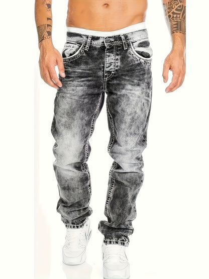 2026 American Snowflake Washed Men's Jeans, Fashionable and Versatile Straight Pants, Elastic Jeans Suitable for All Seasons, Game Day Fan Gear for Soccer and All Fans