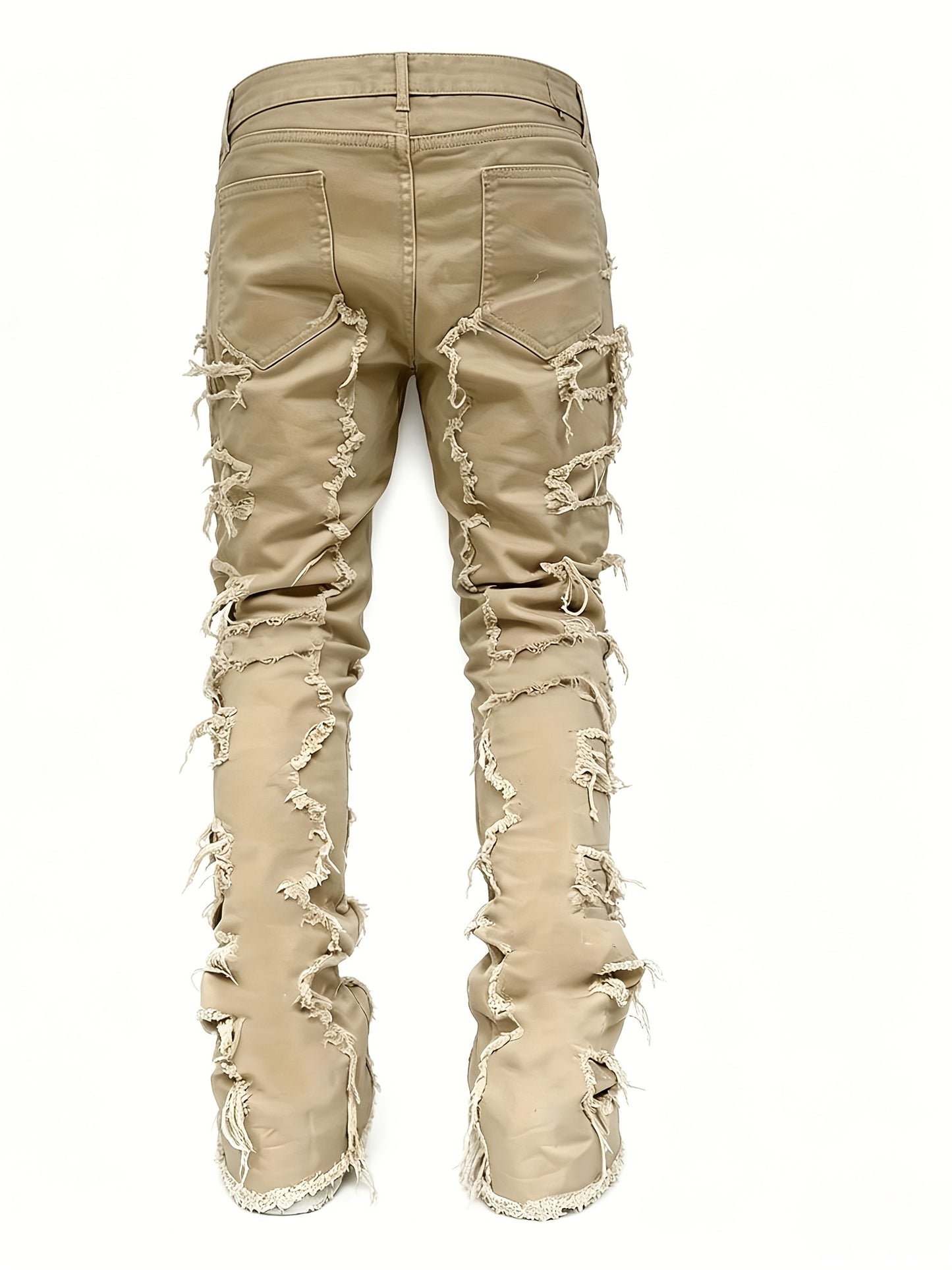 Men's Creative Tassel Decor Straight Fit Jeans, Men's Casual Mid-Rise Elastic Street Style Hip-Hop Skate Rap Jeans for All Seasons