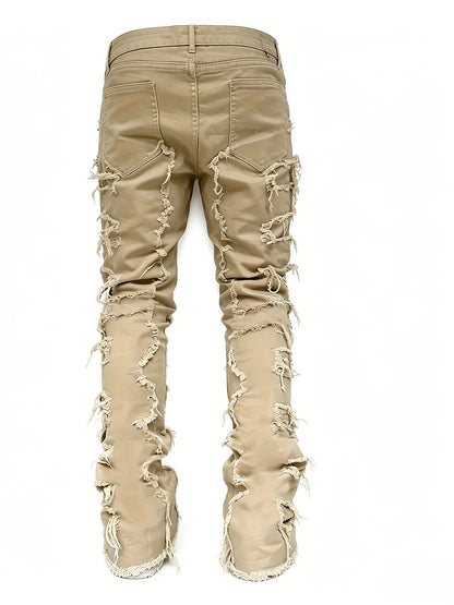 Men's Creative Tassel Decor Straight Fit Jeans, Men's Casual Mid-Rise Elastic Street Style Hip-Hop Skate Rap Jeans for All Seasons