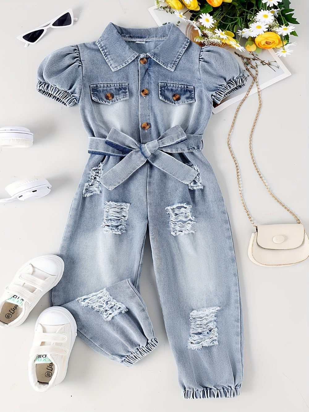 Girls Outfit Set - Denim-Look Long Sleeve Style 63429