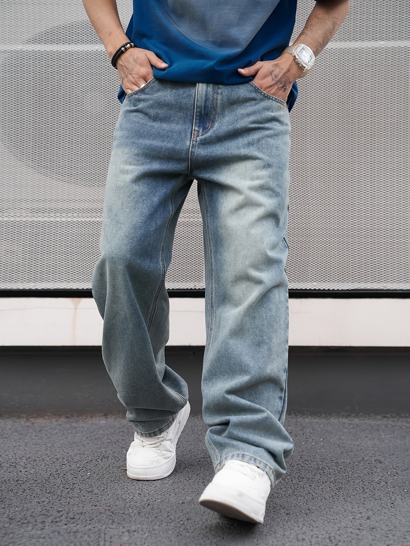 Men's Classic Straight-Leg Jeans - Non-Stretch Washed Denim Pants, Machine Washable Everyday Jeans for Casual & Formal Outfits - Adult Men's Wardrobe Staple Pants, Versatile Clothing, Relaxed Fit, Durable Fabric, Modern Gentleman