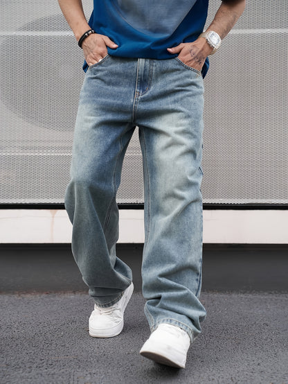 Men's Classic Straight-Leg Jeans - Non-Stretch Washed Denim Pants, Machine Washable Everyday Jeans for Casual & Formal Outfits - Adult Men's Wardrobe Staple Pants, Versatile Clothing, Relaxed Fit, Durable Fabric, Modern Gentleman