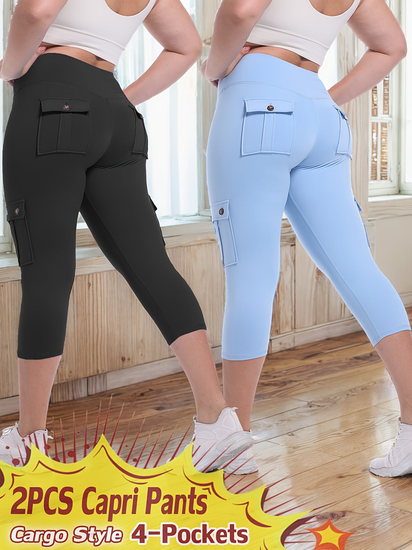 2pcs-Black & Pink High-Waist Leggings - product view 21