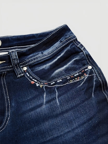Ladies' Stretch Jeans, Embroidered Back Pocket Design, Slim Fit Versatile Jeans