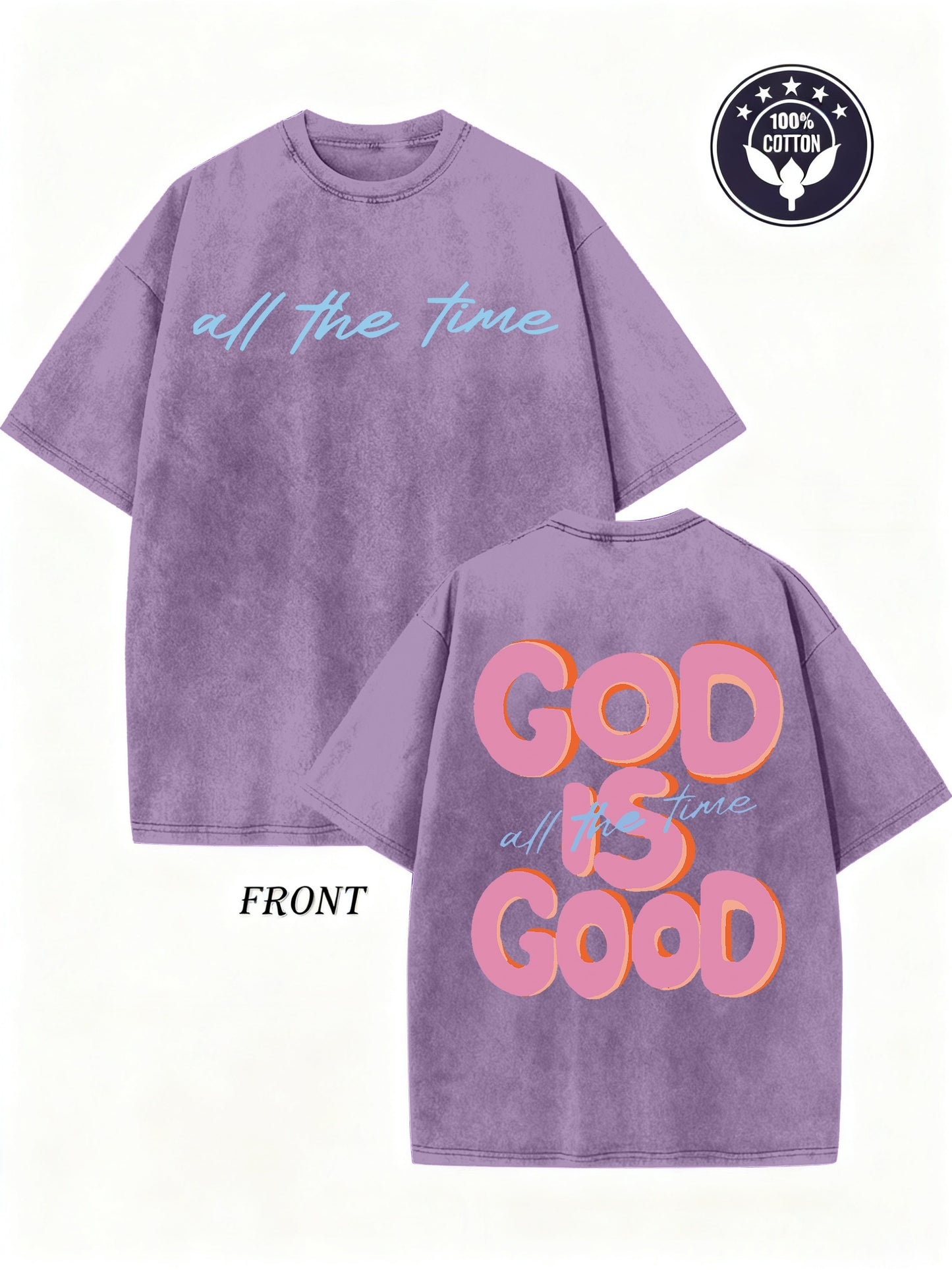 A 250G Washed Short-Sleeve Top with a Round Neck Featuring The Phrase 'GOD IS GOOD', Showcasing a Unique Double-Sided Design. This Is a New Collection for Spring And Summer Suitable for Both Men And Women