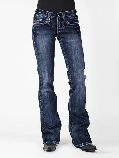 American Retro Jeans, New Mid-Waist Flared Pants for Women, Elastic, Tall And Powerful Pants