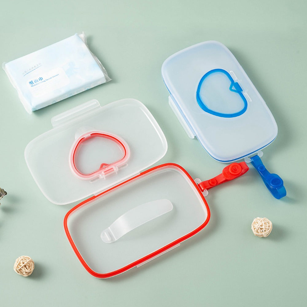 Heart-Lid Portable Baby Wipe Dispenser - Handled Compact Plastic Case