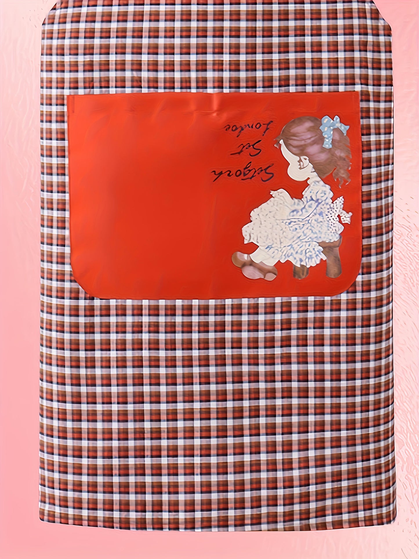 Stylish Unisex Plaid & Floral Portrait Print Apron - Red & Black Mix, Machine Washable with Front Pockets, Sleeveless Design for Kitchen, Home, or Flower Shop Use, Cute Apron, Kitchen Wear, Elegant Kitchenwear, Practical Kitchen Item
