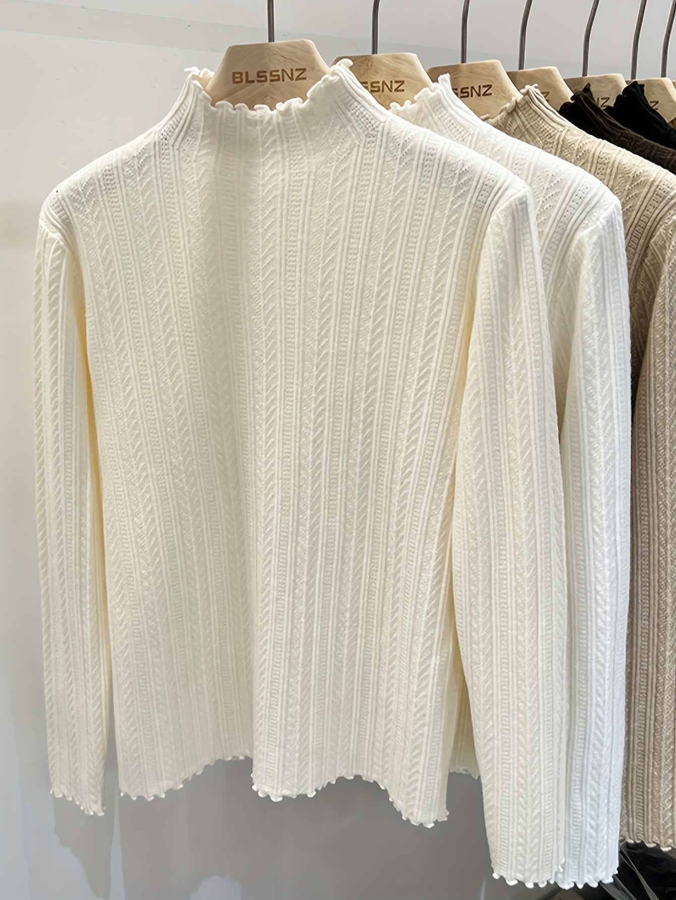 Soft Lettuce Trim Mock Neck Pullover Sweater - Ultra-Soft And Cozy Casual Wear With Long Sleeves For Maximum Comfort, Versatile Inner Wear For Layering, Perfect For Transitional Seasons (Spring And Fall) - Exclusively Designed For Women
