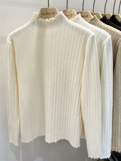 Soft Lettuce Trim Mock Neck Pullover Sweater - Ultra-Soft And Cozy Casual Wear With Long Sleeves For Maximum Comfort, Versatile Inner Wear For Layering, Perfect For Transitional Seasons (Spring And Fall) - Exclusively Designed For Women
