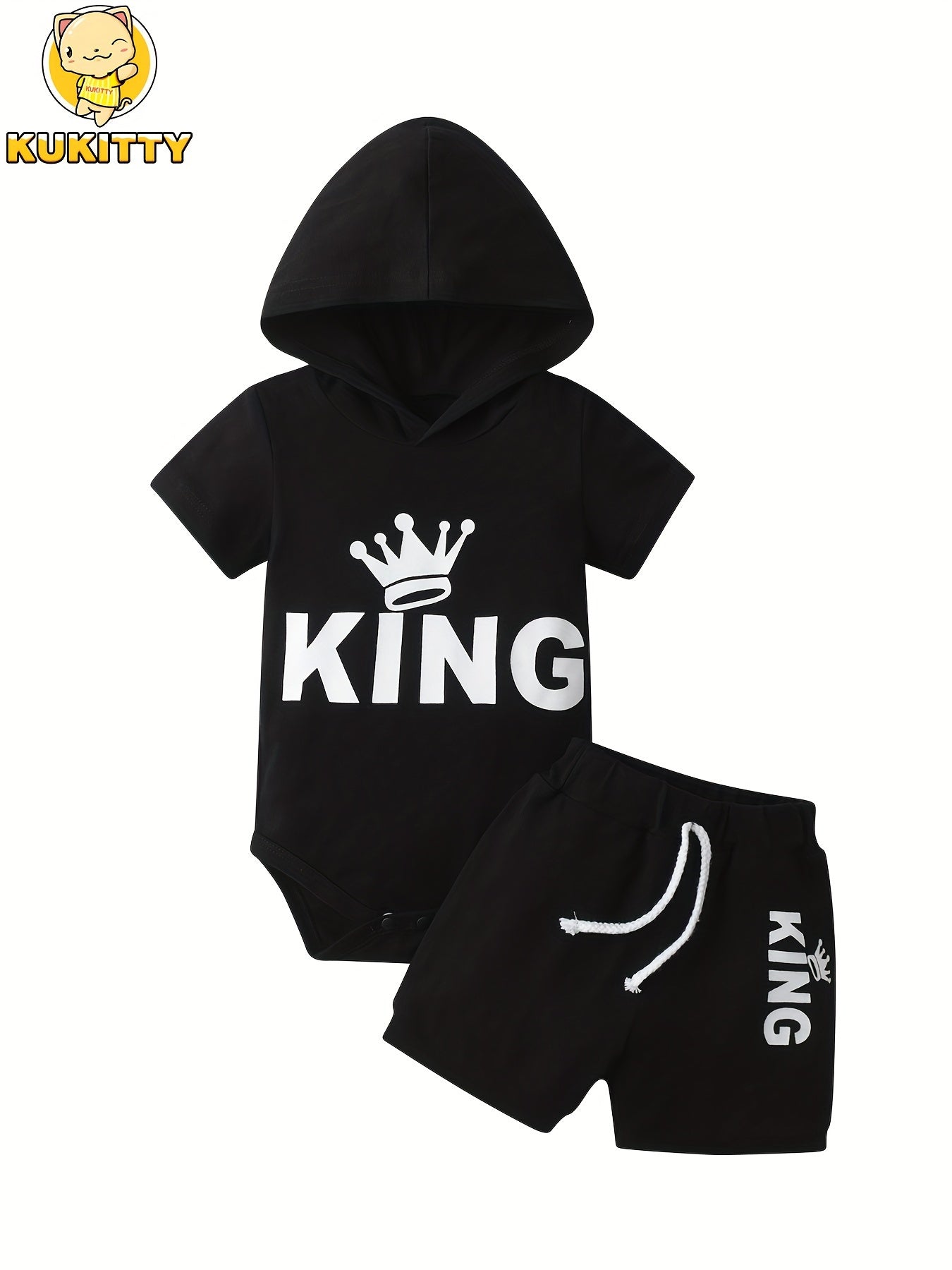 Kukitty Baby Boy Shorts Sets Summer Short Sleeve Hooded Letter Print Romper Tops Shorts Infant Boys Clothes, for Outdoor