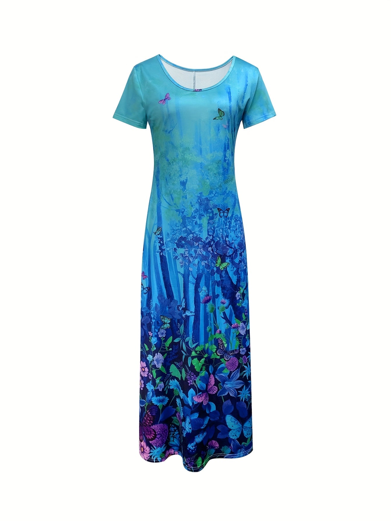 Short-Sleeved Dress with a Butterfly Print, Perfect for a Trendy Holiday Look.