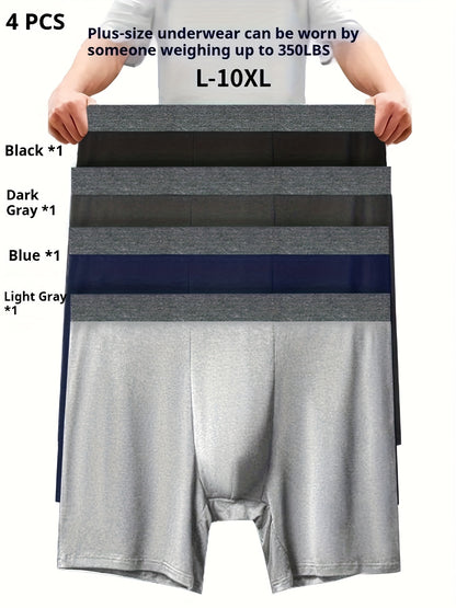 Set of 4 Men'S Big & Tall Boxer Briefs for Weights Up to 160Kg/350Lbs - Designed to Prevent Chafing with Extended Legs, No Ride-Up, Suitable for Running, And Made with Moisture-Wicking Breathable Fabric, Plus Size