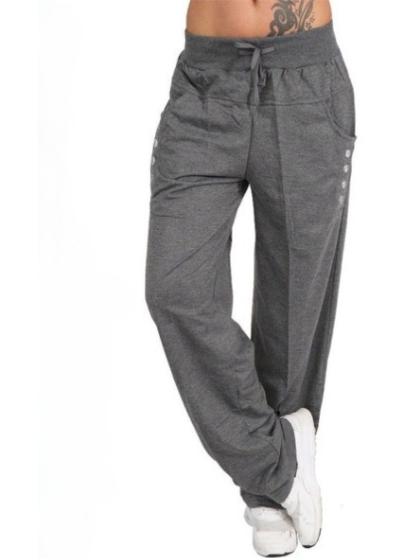 Plus Size, Drawstring Waist Wide Leg Pants Solid Color Casual Trousers Versatile Everyday Bottoms for Women