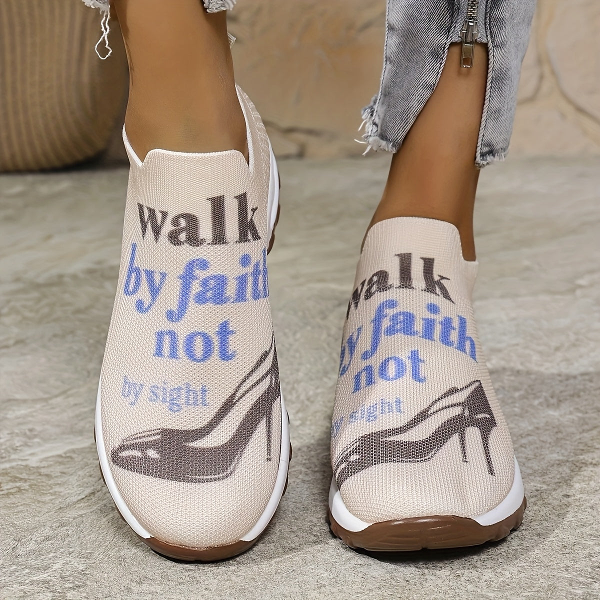 Women's Knitted Printed Air-Cushioned Casual Sports Shoes, Women Shoes, Sneakers