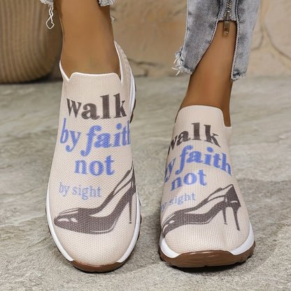 Women's Knitted Printed Air-Cushioned Casual Sports Shoes, Women Shoes, Sneakers