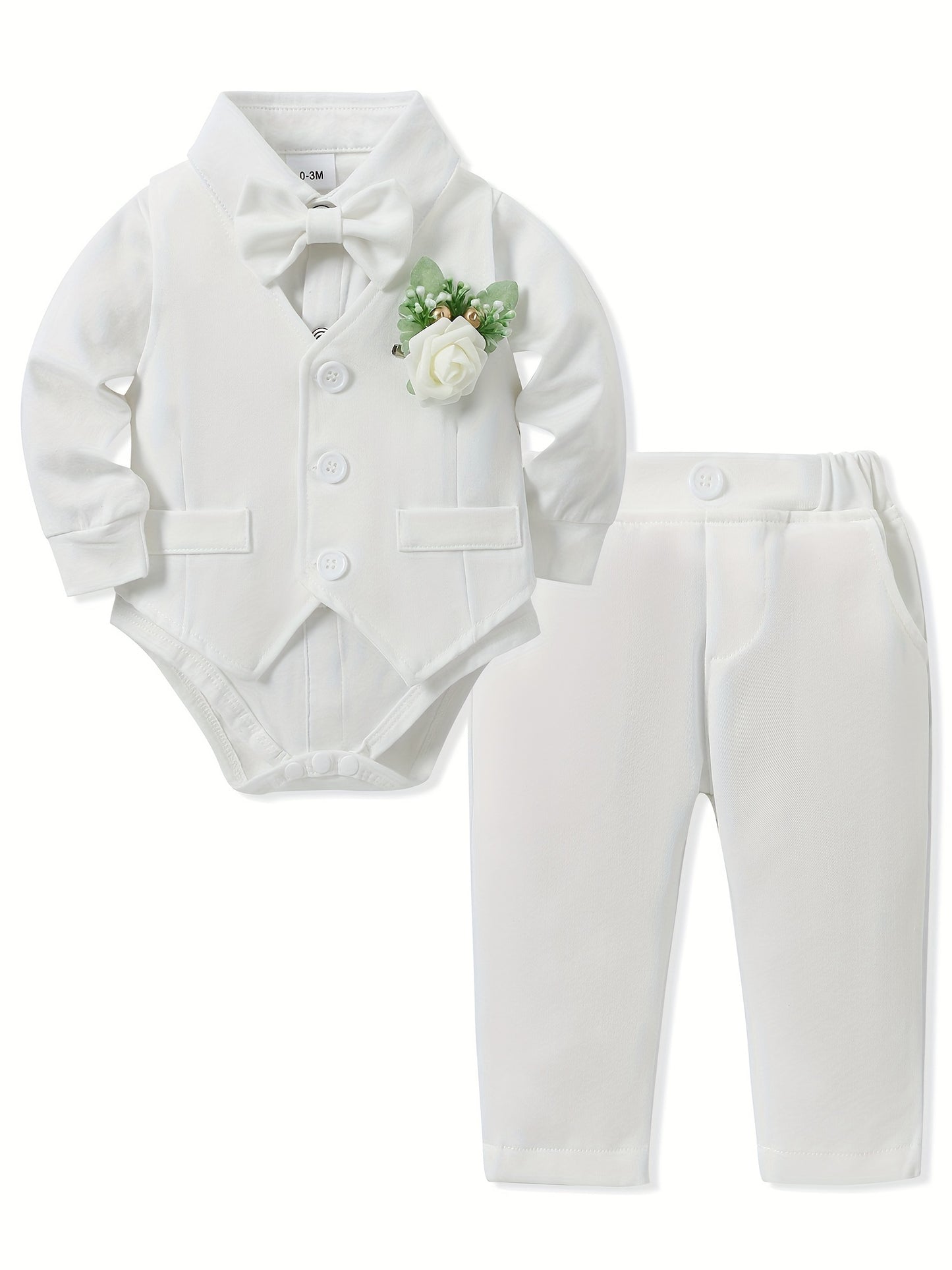 5pcs Newborn Long Sleeve Gentleman Suit Baby Boy Holiday Party Wedding Dress Suit One-Piece Shirt, Vest, Pants, Bow Tie, Corsage 0.0-78.74ft Soft And Comfortable Toddler Clothing