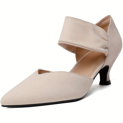 RIBONGZ Kitten Heels for Women Closed Toe Comfortable Low Heels Pointed Toe Sexy Slip On Pumps Bridal Party Dressy Shoes, Women Shoes