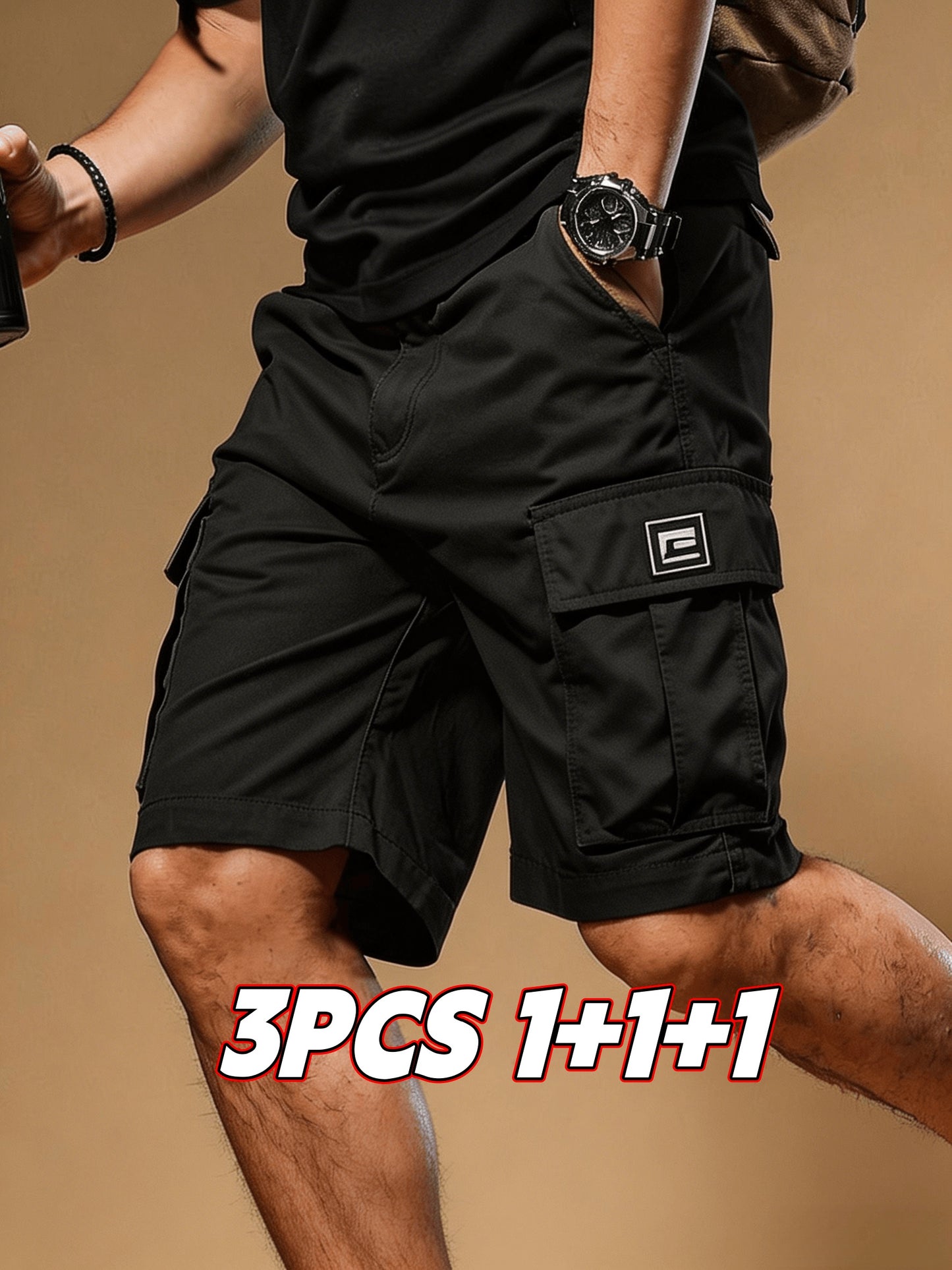 3-pc Men'S Summer Casual Sport Cargo Shorts with Drawstring And Multi-Pockets, for Outdoor Activities, Running, And Hiking, Ideal Gift for Men