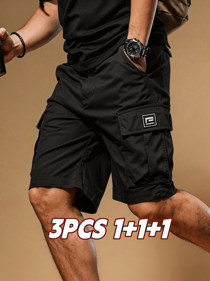 3-pc Men'S Summer Casual Sport Cargo Shorts with Drawstring And Multi-Pockets, for Outdoor Activities, Running, And Hiking, Ideal Gift for Men