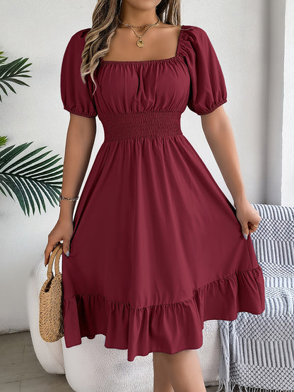 Spring/Summer Women's Fashion Square Neckline Puff Sleeve A-Line Dress