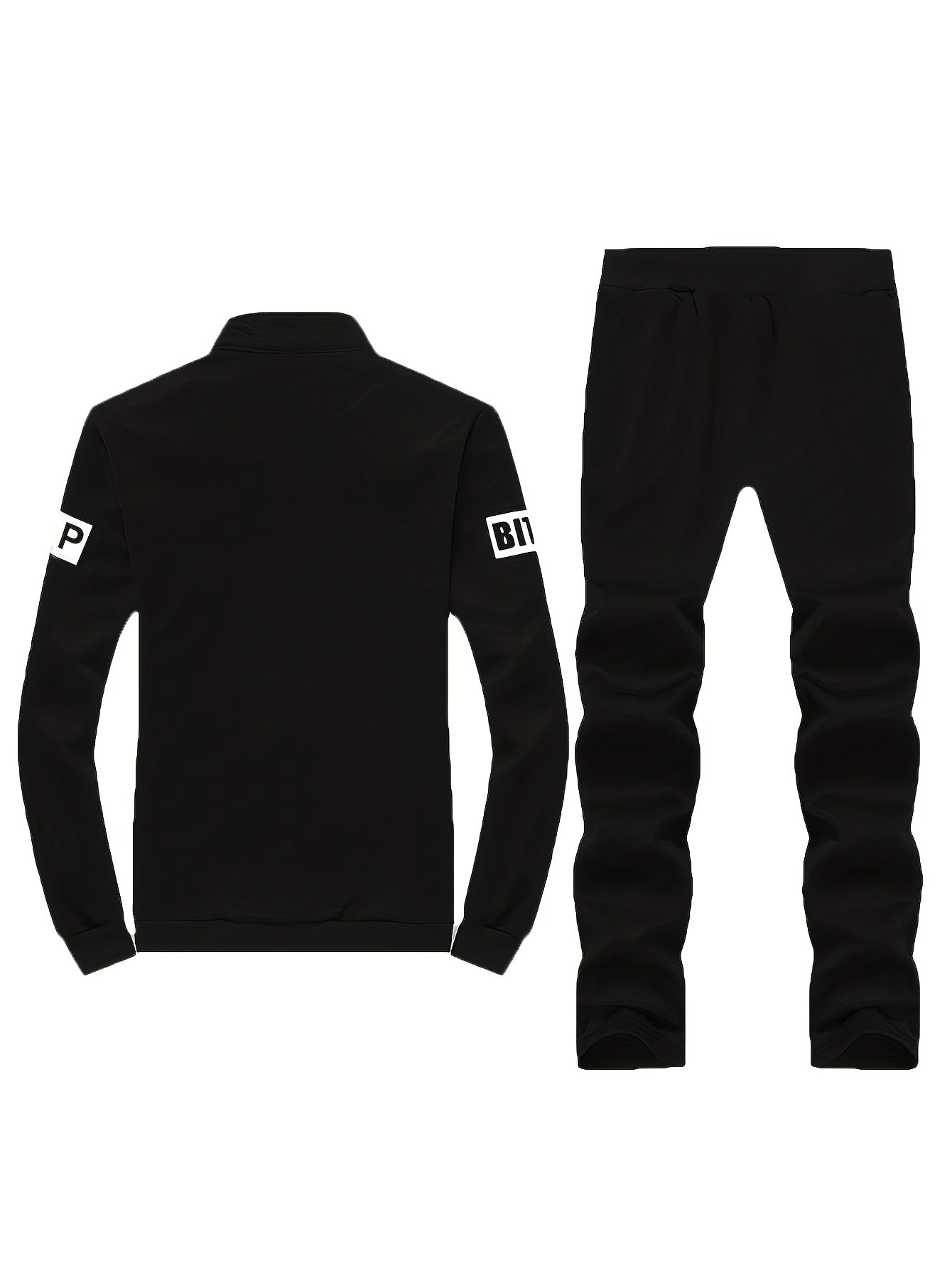Men'S Navy Blue Tracksuit Set for Spring And Autumn - Zip-Up Jacket with 'SPORT' Print And Joggers, Made of 100%, Non-Stretch Material, Featuring Pockets