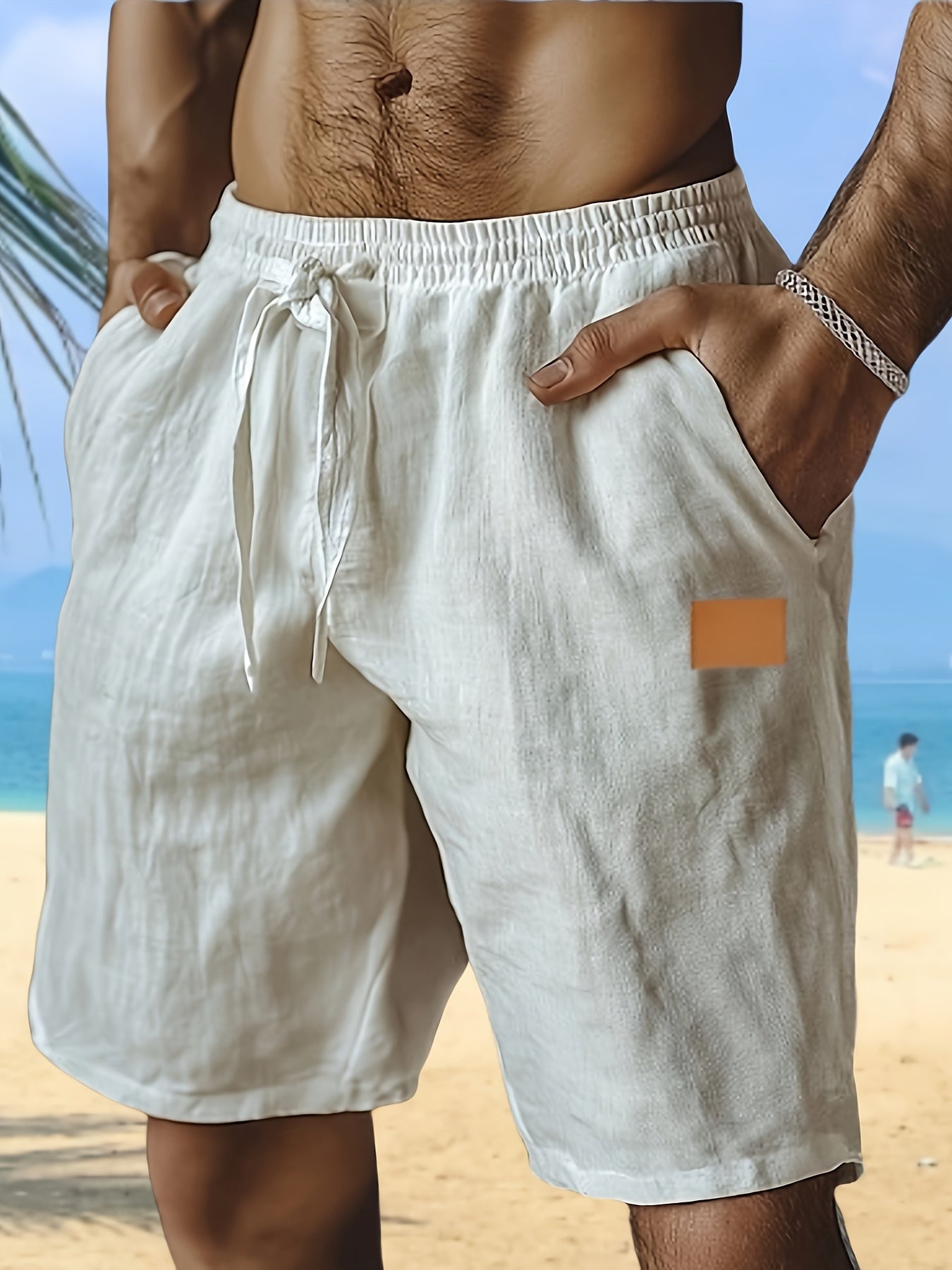 New Shorts, Drawstring Style, Elastic Waist, Solid Color, Breathable, with Pockets, Suitable for Daily Beach And Seaside Wear, Casual Shorts, Men'S Wear