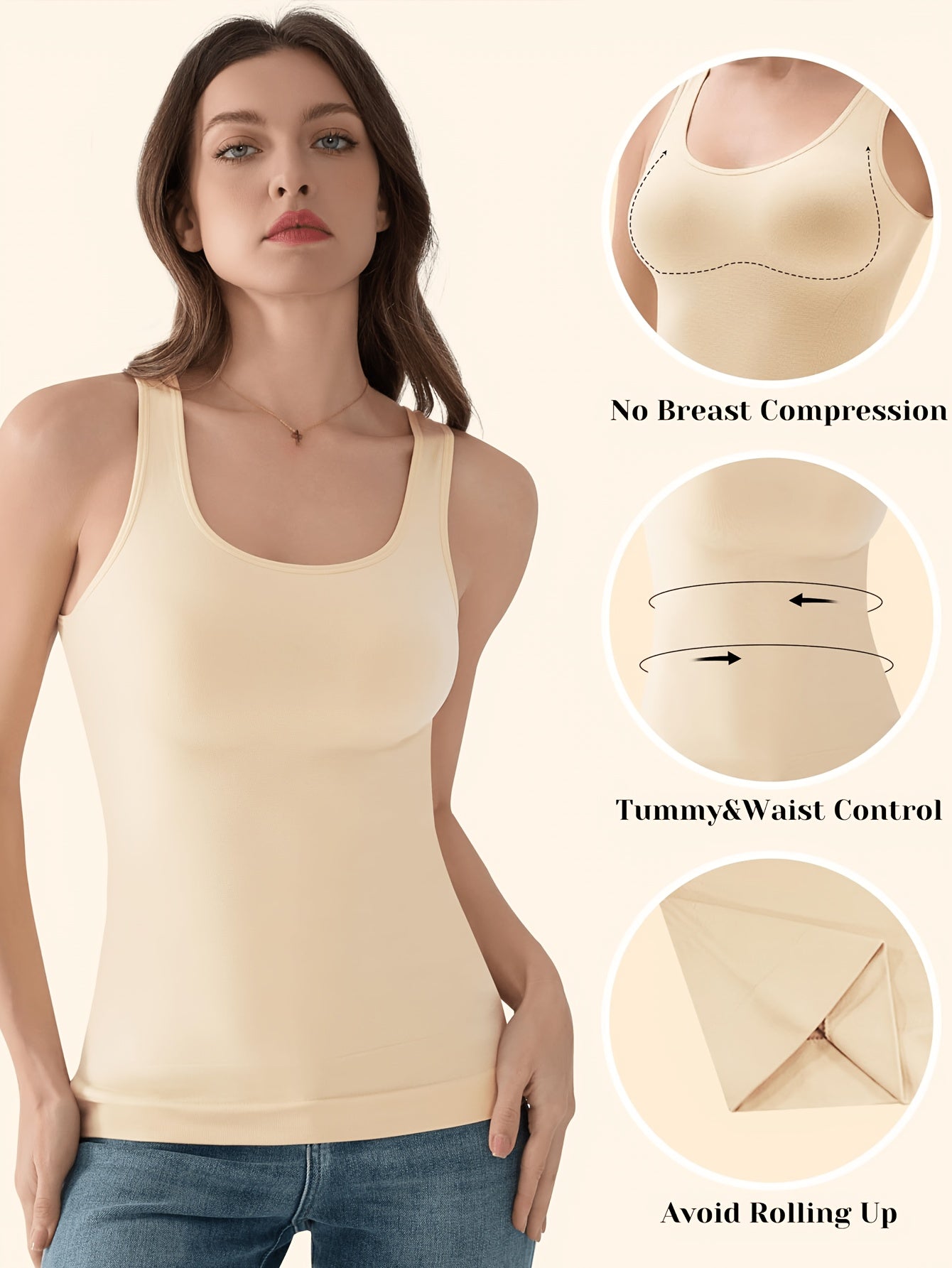 [Seamless Shapewear Tank Tops] 3pcs Women's Seamless Tummy Control Shapewear Tank Tops - Body Shaper Compression Top