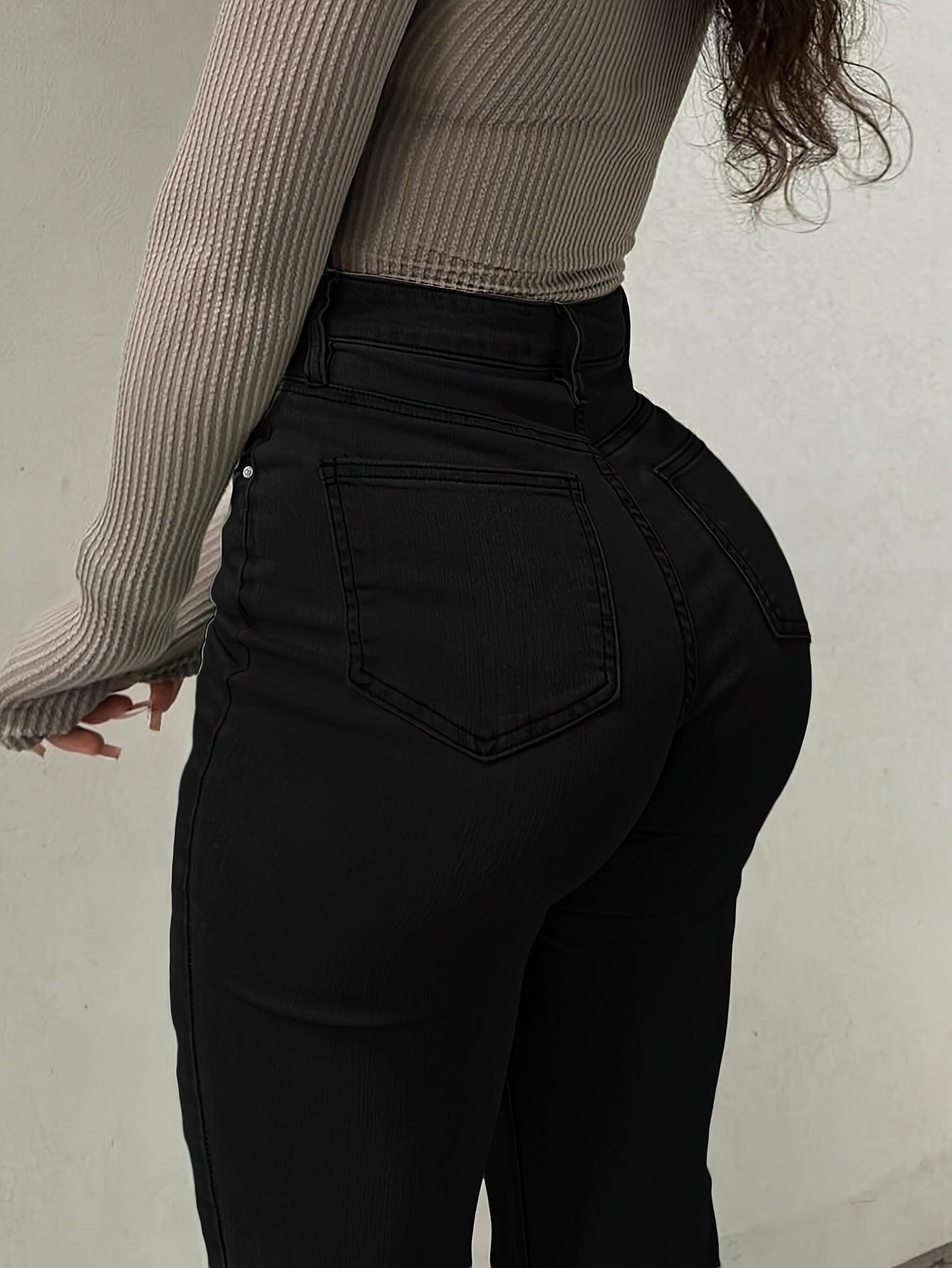 2025 Retro Style Trend Versatile Y2K Urban High Stretch Straight Leg Solid Color Women'S Jeans