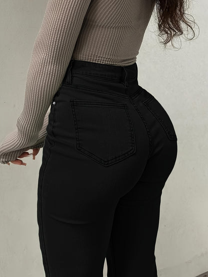 2025 Retro Style Trend Versatile Y2K Urban High Stretch Straight Leg Solid Color Women'S Jeans