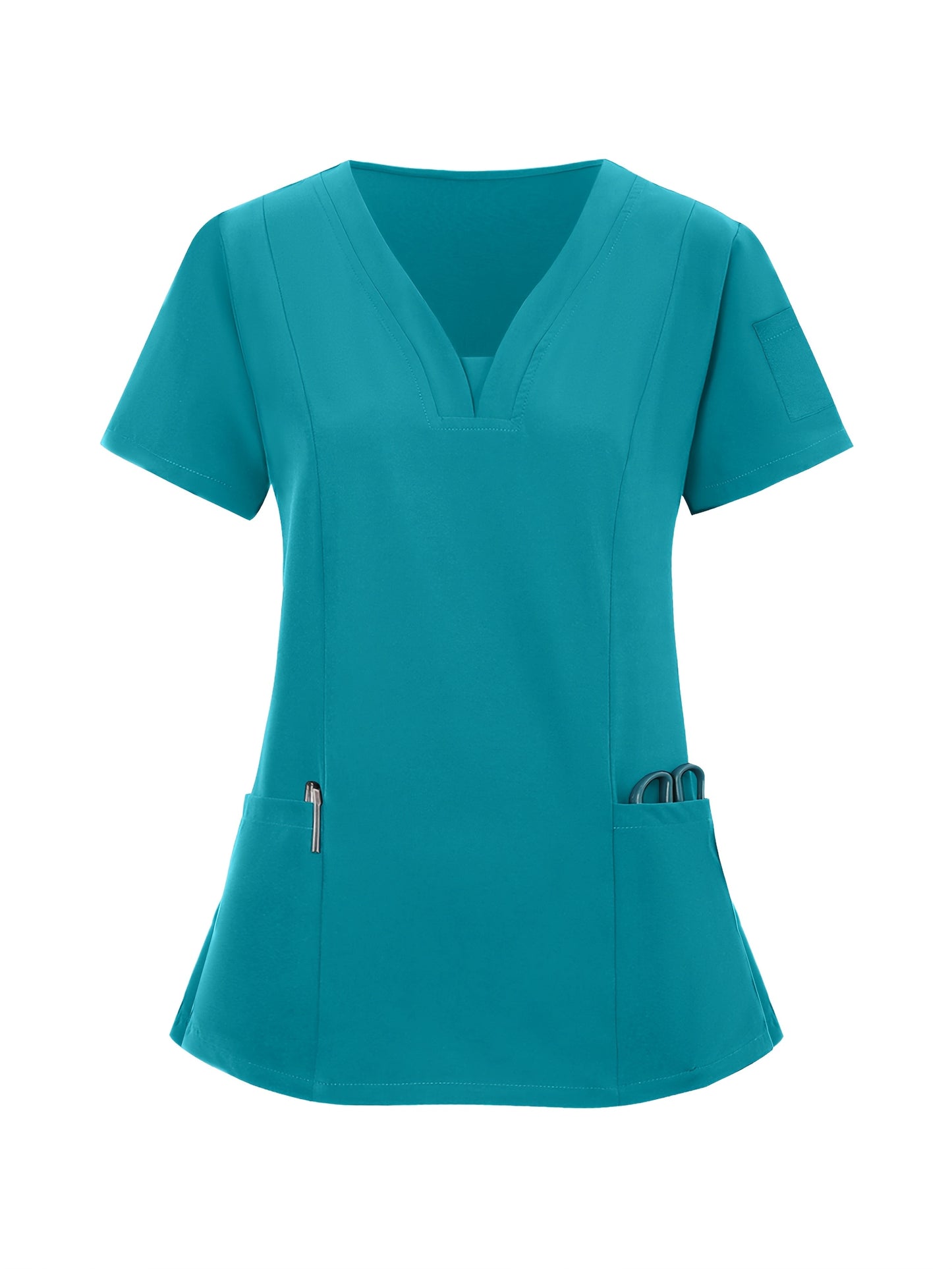2pcs Women's Breathable V-Neck Work Uniform - Machine Washable Pocket Detail Matching Top & Pants, Casual Work Clothes Suitable for Work Uniforms, Healthcare, Education, Retail - Comfortable Professional Attire