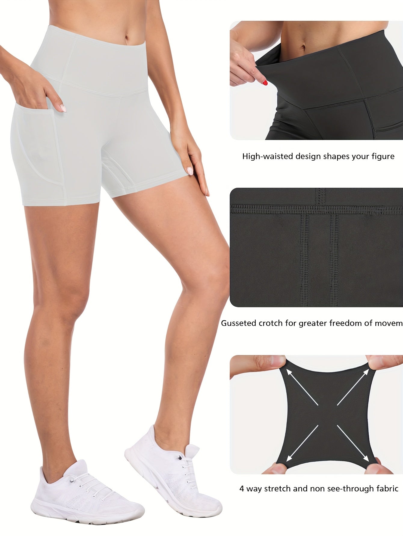6-pack Plus Size Women'S Sports Shorts High Waist Hip Lifting Yoga Shorts With Pocket Three-quarter Pants Gym Running Exercise Fitness Shorts